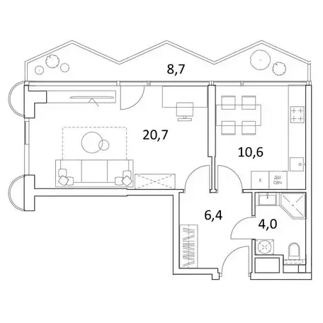 1-но комнатная квартира, 52,70 м², 12 эт., ЖК NAMETKIN TOWER, Наметкино Тауер, фотография 1