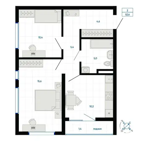 Продается 2-комн. квартира 52.6 м2 в новостройке, фотография 1