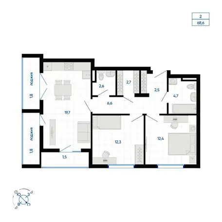 Продается 2-комн. квартира 68.5 м2 в новостройке, фотография 1