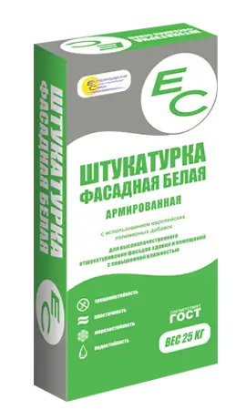 ЕС-штукатурка цементная фасадная Белая, 25кг, фотография 1