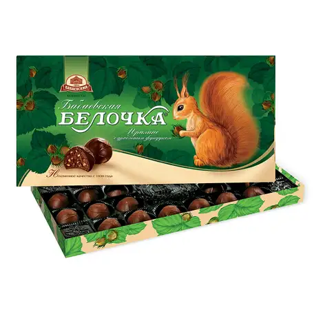 Конфеты в коробке бабаевская белочка с дробленым фундуком, 400 гр., фотография 1