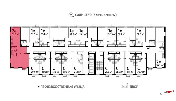 2-х комнатная квартира, 52,90 м², 17 эт., ЖК Лучи, фотография 2