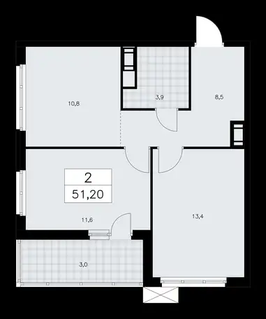 2-х комнатная квартира, 51,20 м², 3 эт., ЖК А101 Лаголово, фотография 1