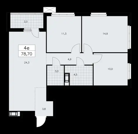 3-х комнатная квартира, 78,70 м², 9 эт., ЖК А101 Лаголово, фотография 1