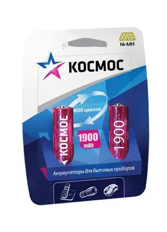 Аккумулятор космос r06 ni-mn 1900ма/ч, аа, 1.2v (блистер 2шт), фотография 1