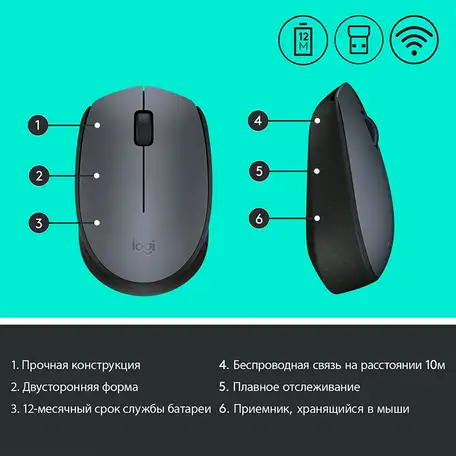 Мышь logitech m170, серая, фотография 9