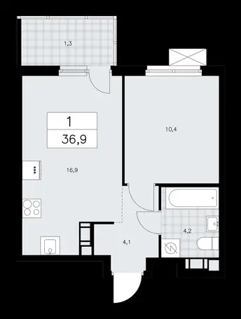 1-но комнатная квартира, 36,90 м², 3 эт., ЖК А101 Лаголово, фотография 1