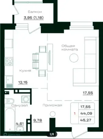 Квартира, 44,10 м², 2 эт., Железнодорожный, Строителей пр-кт, 18, фотография 2
