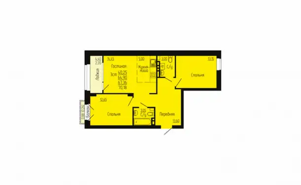 Квартира, 67,36 м², 4 эт., Пригородный п, фотография 12