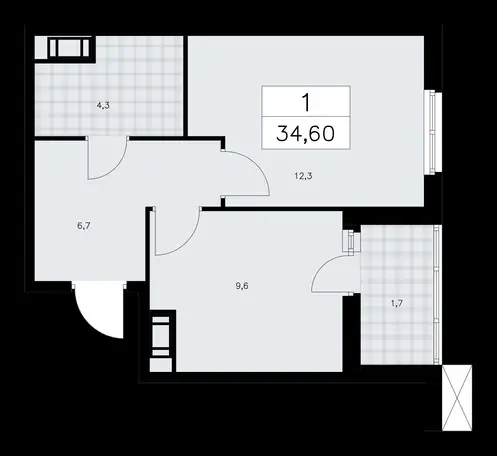 1-но комнатная квартира, 34,60 м², 9 эт., ЖК А101 Лаголово, фотография 1