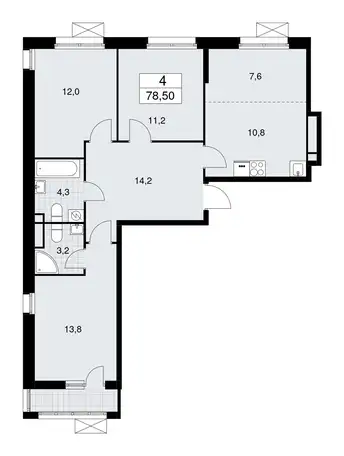 3-х комнатная квартира, 78,50 м², 3 эт., ЖК Родные кварталы, фотография 1