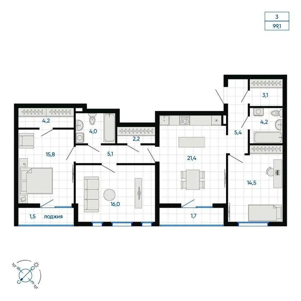 Продается 3-комн. квартира 98.9 м2 в новостройке, фотография 1
