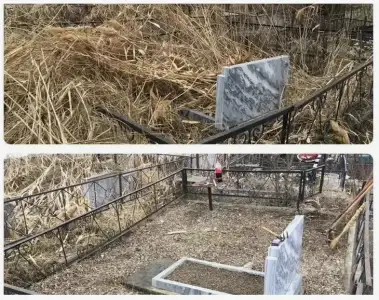 Уборка могил на кладбище в Луганске, фотография 3