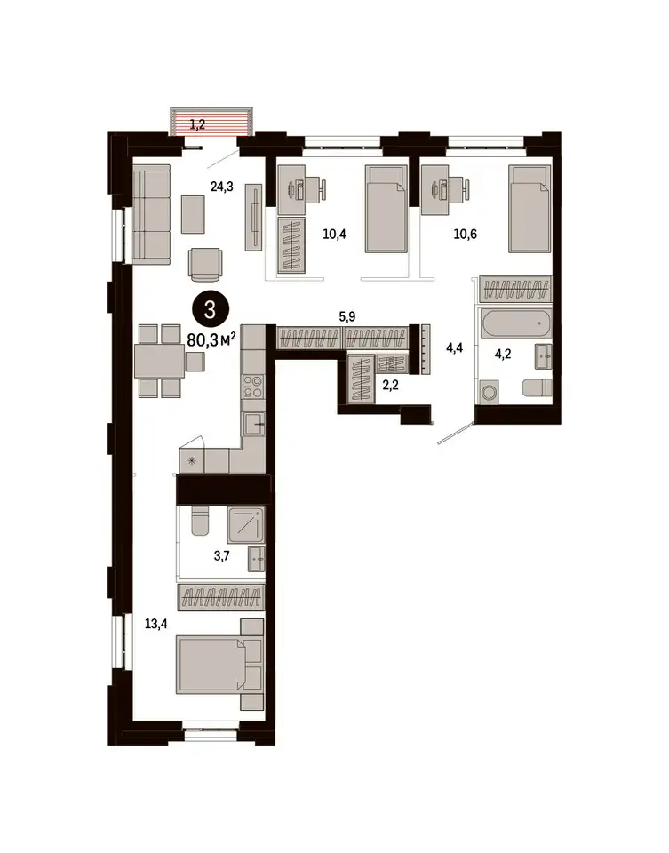 3-х комнатная квартира, 80,30 м², 4 эт., ЖК Метроном, фотография 1
