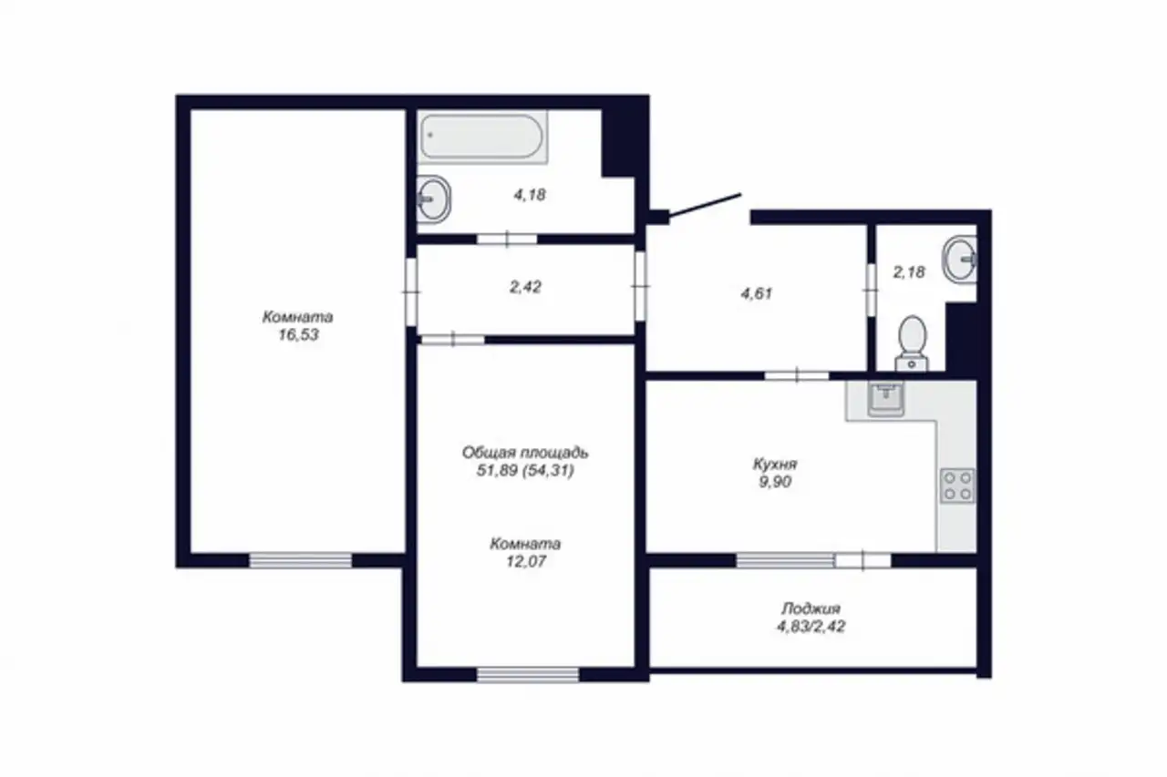 Квартира, 54,31 м², 7 эт., Курчатовский, Краснопольский пр-кт, 24, фотография 4