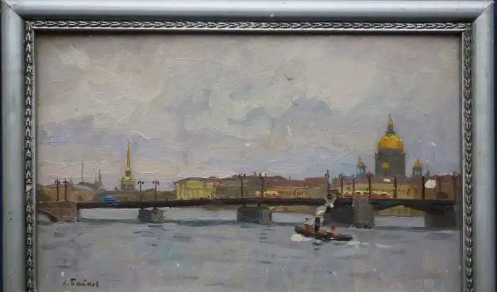 Байков Л.П. Ленинград. На Неве. Картон, масло. СССР, Ленинград, 1957 г., фотография 2