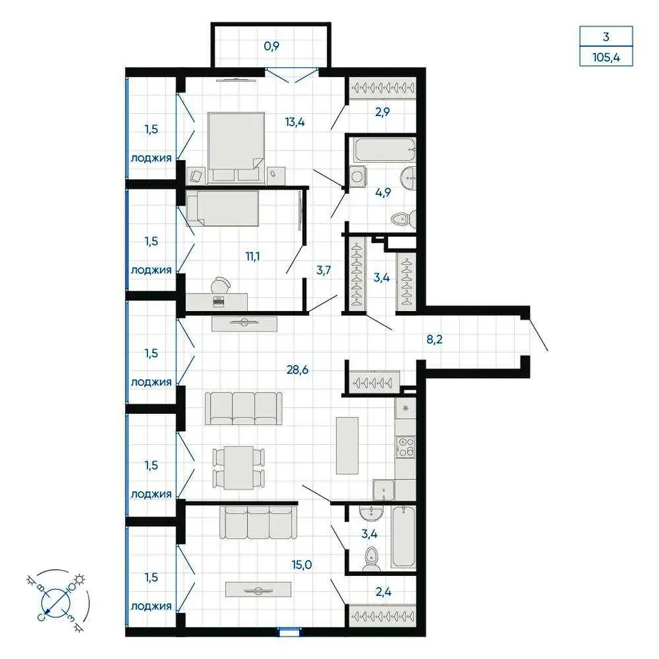 Продается 3-комн. квартира 105.3 м2 в новостройке, фотография 1