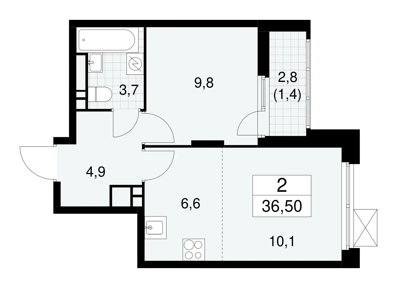 1-но комнатная квартира, 36,50 м², 17 эт., ЖК Скандинавия, фотография 1