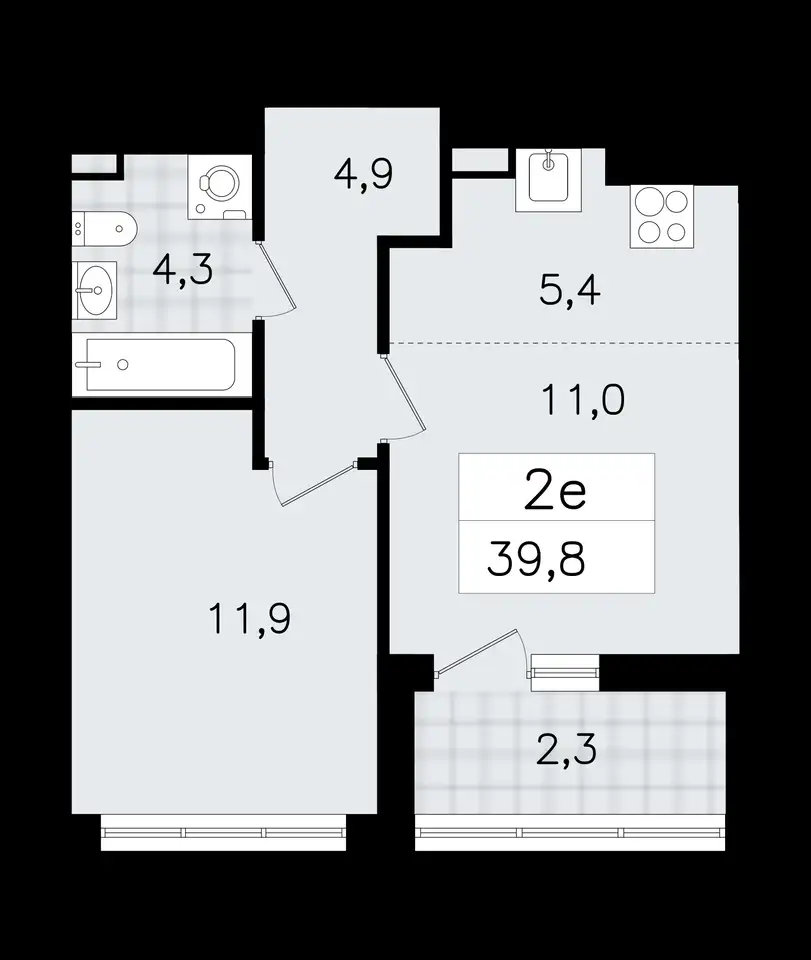 2-х комнатная квартира, 39,80 м², 7 эт., ЖК А101 Всеволожск, фотография 1
