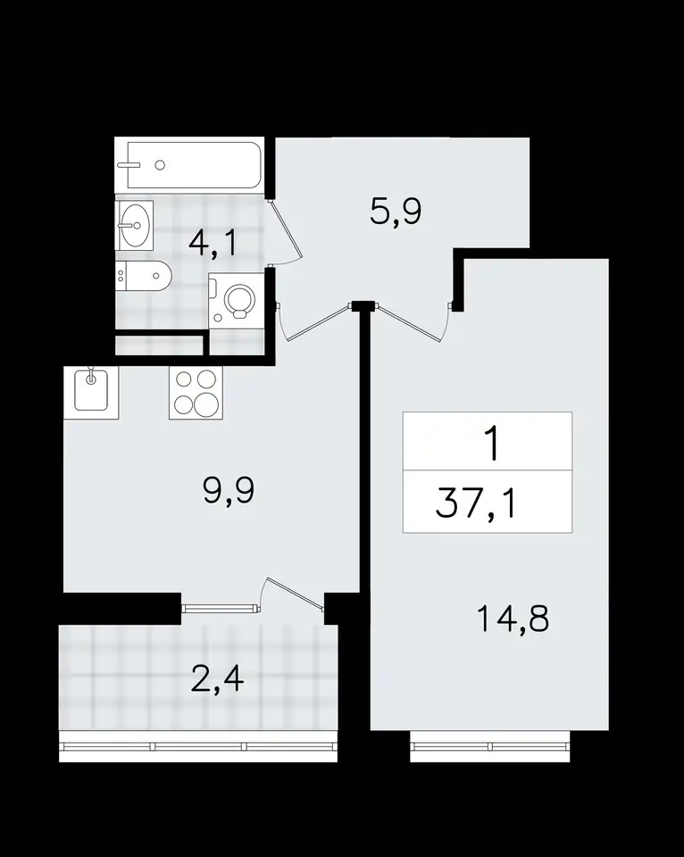 1-но комнатная квартира, 37,10 м², 5 эт., ЖК А101 Всеволожск, фотография 1