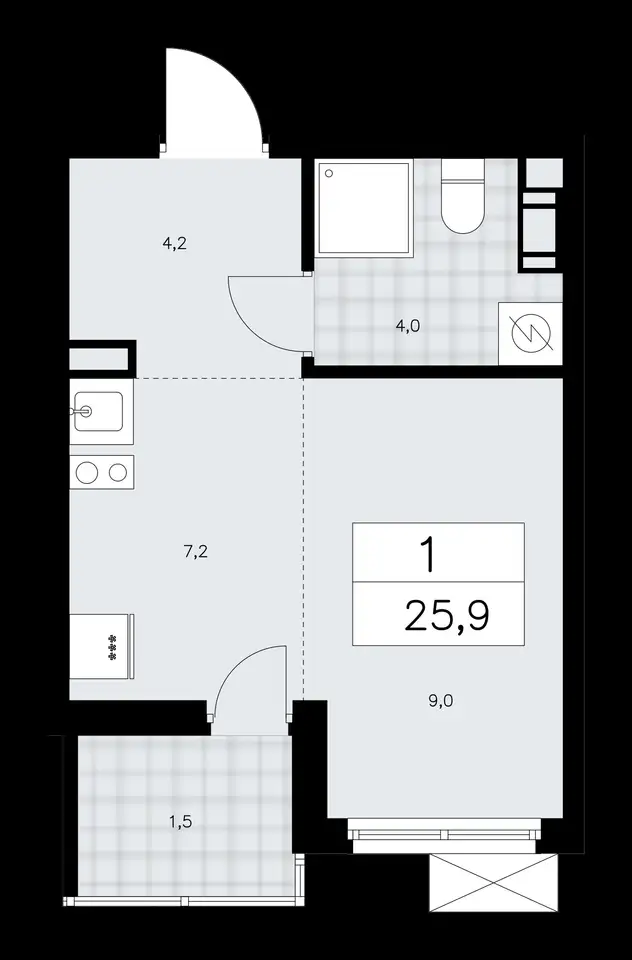 1-но комнатная квартира, 25,90 м², 11 эт., ЖК А101 Лаголово, фотография 1