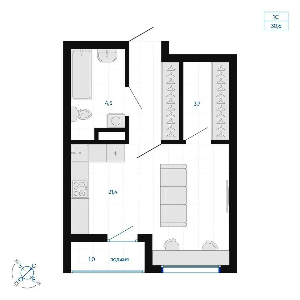 Продается студия 30.3 м2 в новостройке, улица академика парина, 39, фотография 1