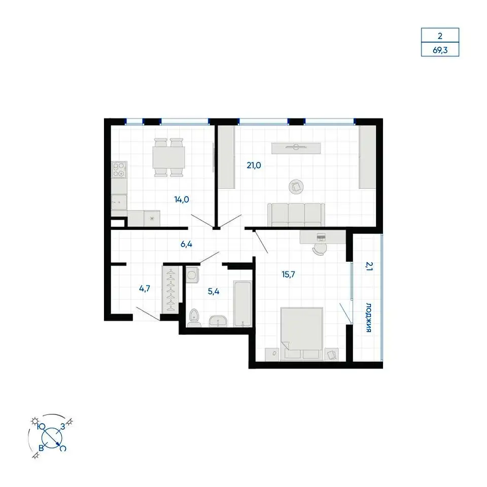 Продается 2-комн. квартира 69.3 м2 в новостройке, фотография 1
