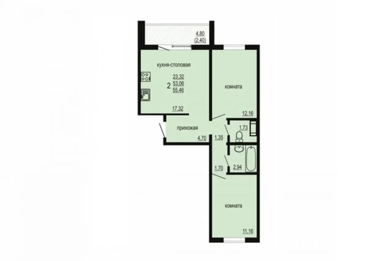 Квартира, 55,46 м², 7 эт., Дружбы, мкр заречный ул, 6, фотография 9