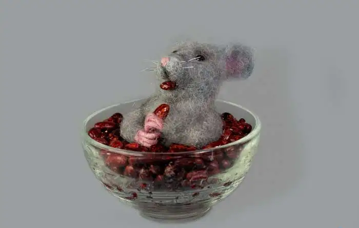 Валяная игрушка мышонок с фасолью, фотография 4