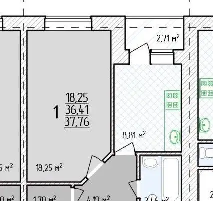 1-комнатная квартира в ЖК Байрам, 38,00 м², 3 эт., Ворошилова 28, фотография 3