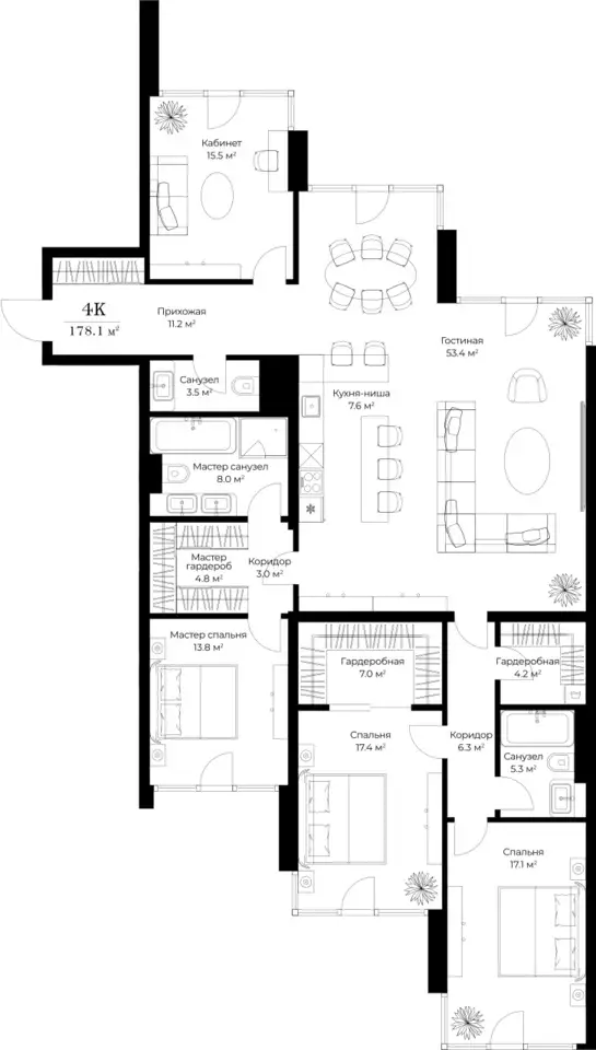 5-ти комнатная квартира, 178,20 м², 8 эт., ЖК Opus, Опус, фотография 1