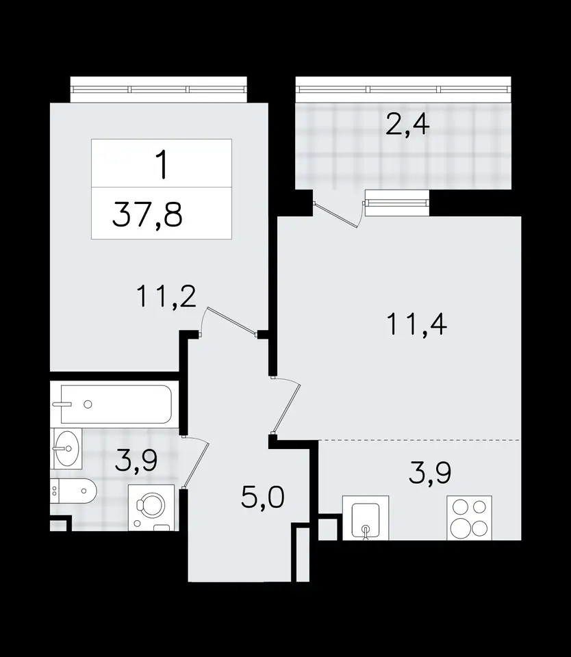 2-х комнатная квартира, 37,80 м², 5 эт., ЖК А101 Всеволожск, фотография 1