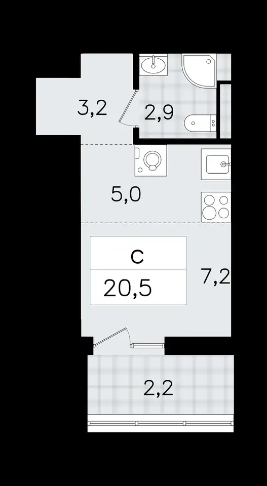 1-но комнатная квартира, 20,50 м², 6 эт., ЖК А101 Всеволожск, фотография 1