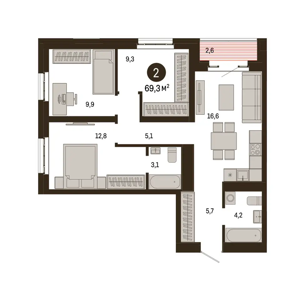 3-х комнатная квартира, 69,30 м², 23 эт., ЖК Метроном, фотография 1