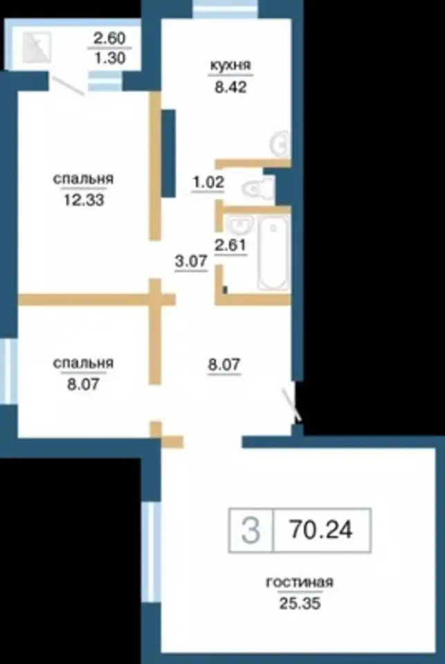 Квартира, 70,24 м², 7 эт., Советский, Светлова ул, 42, фотография 2