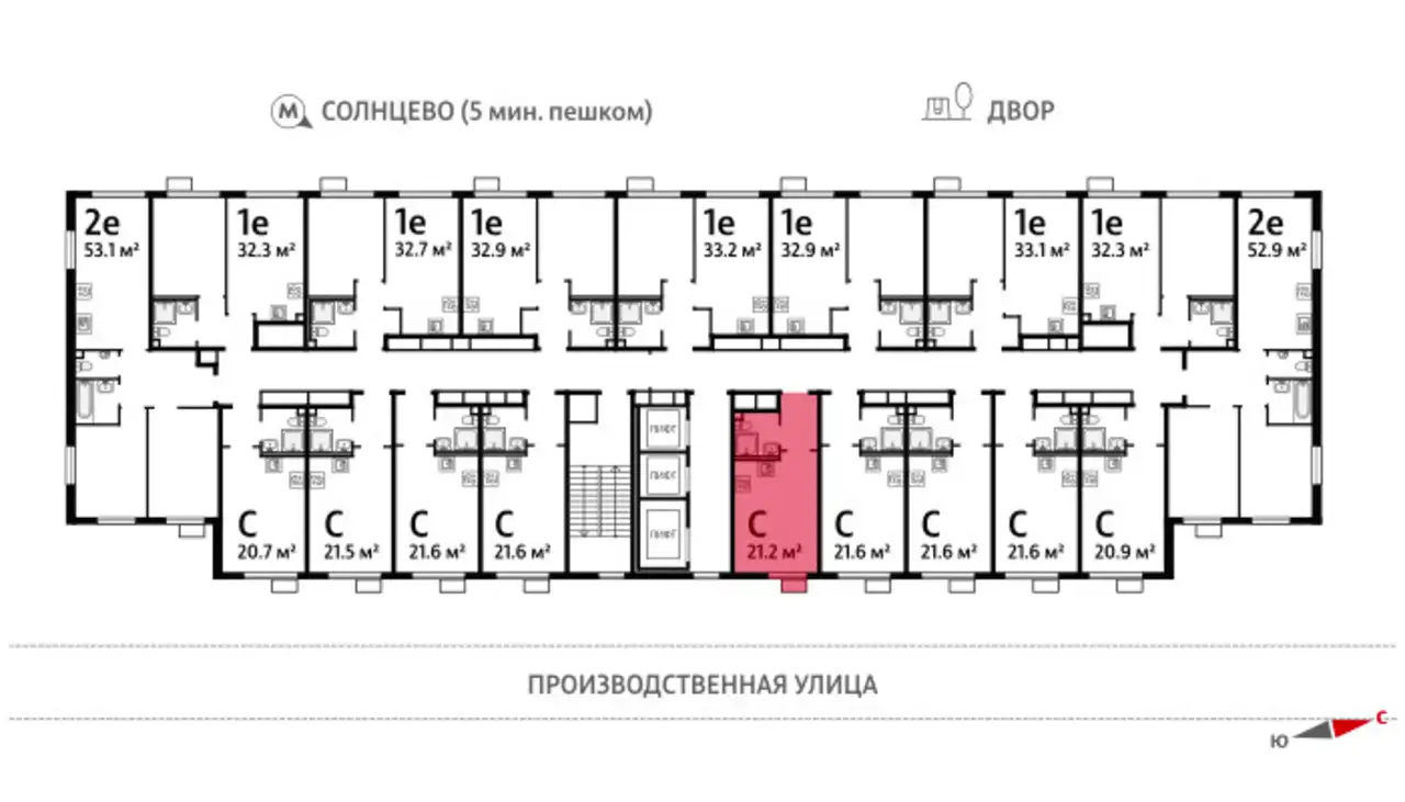 1-но комнатная квартира, 21,20 м², 22 эт., ЖК Лучи, фотография 2