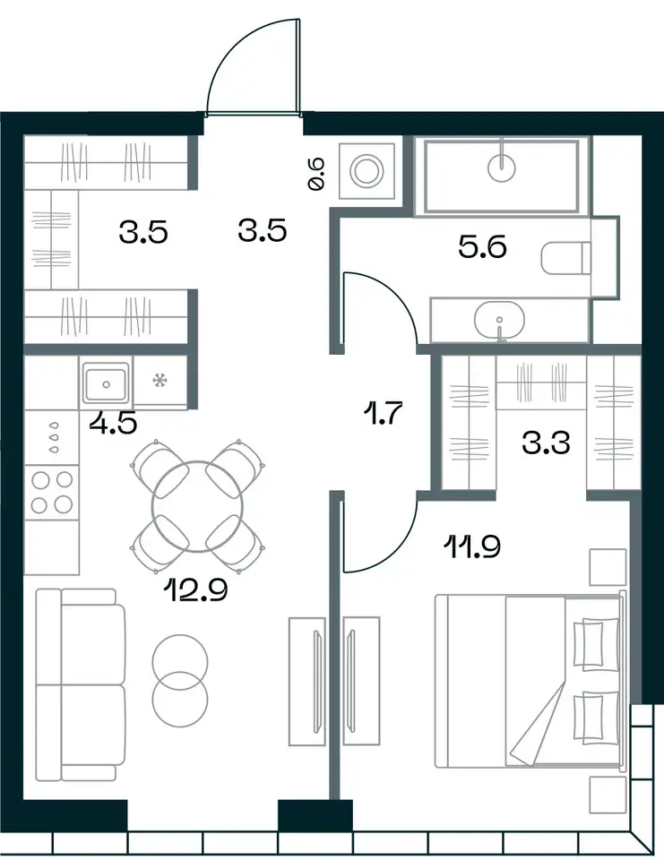 2-х комнатная квартира, 46,90 м², 12 эт., ЖК SHIFT, фотография 1
