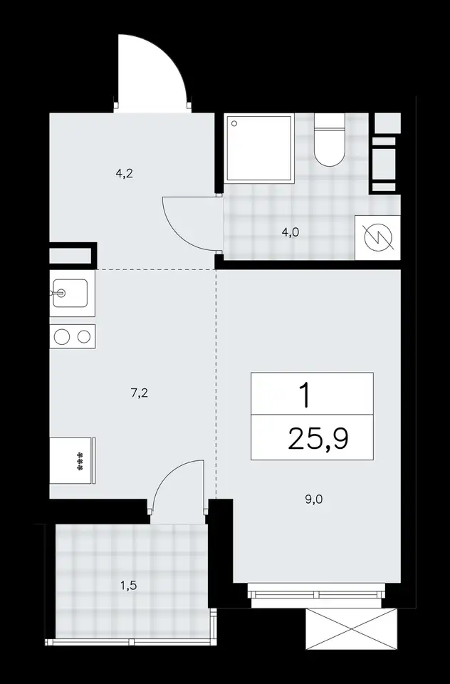 1-но комнатная квартира, 25,90 м², 4 эт., ЖК А101 Лаголово, фотография 1
