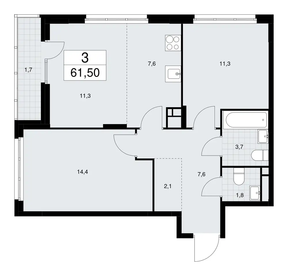 2-х комнатная квартира, 61,50 м², 14 эт., ЖК Скандинавия, фотография 1