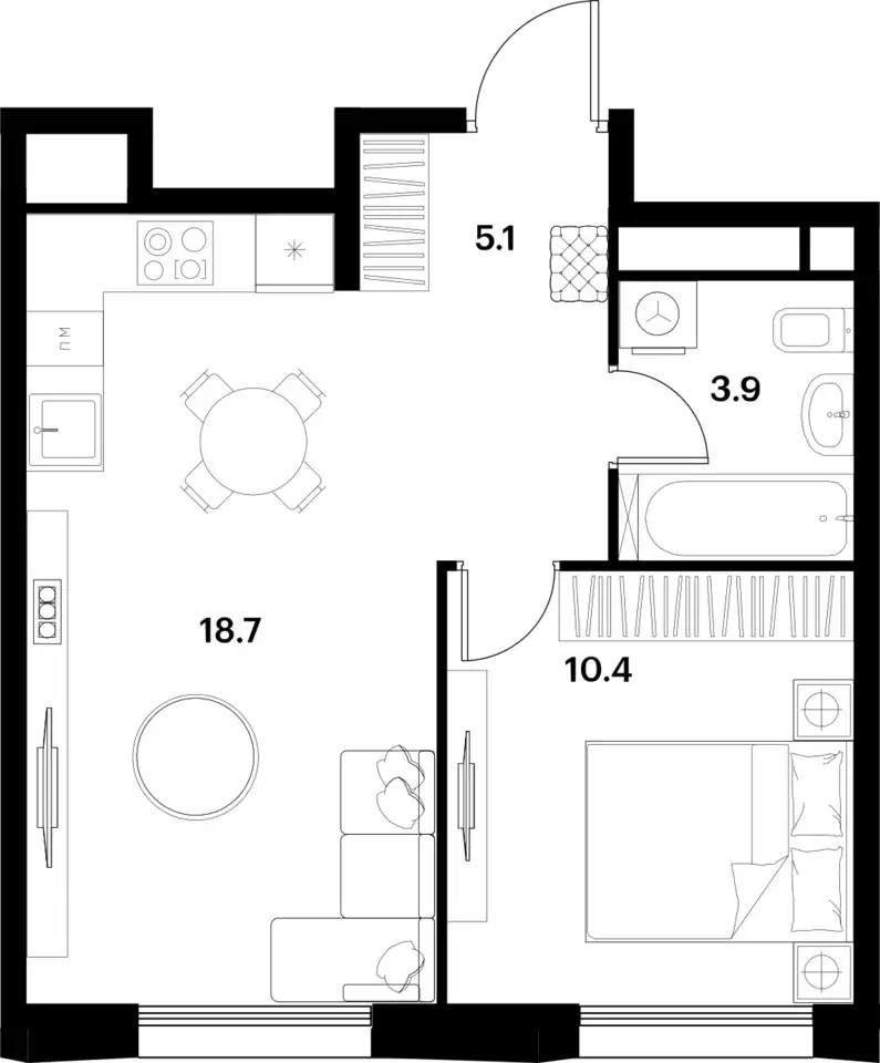 1-но комнатная квартира, 38,10 м², 5 эт., ЖК ALIA, Алиа, фотография 1