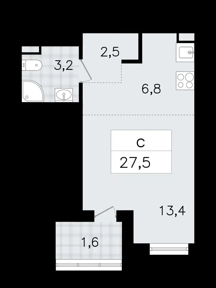 1-но комнатная квартира, 27,50 м², 6 эт., ЖК А101 Всеволожск, фотография 1