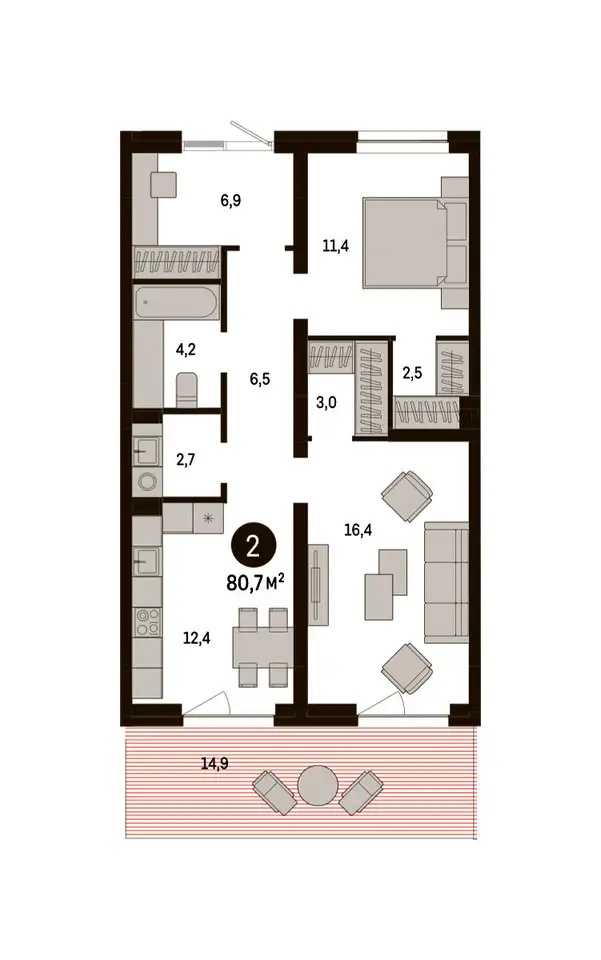 2-х комнатная квартира, 80,71 м², 1 эт., ЖК Первый Квартал, фотография 1