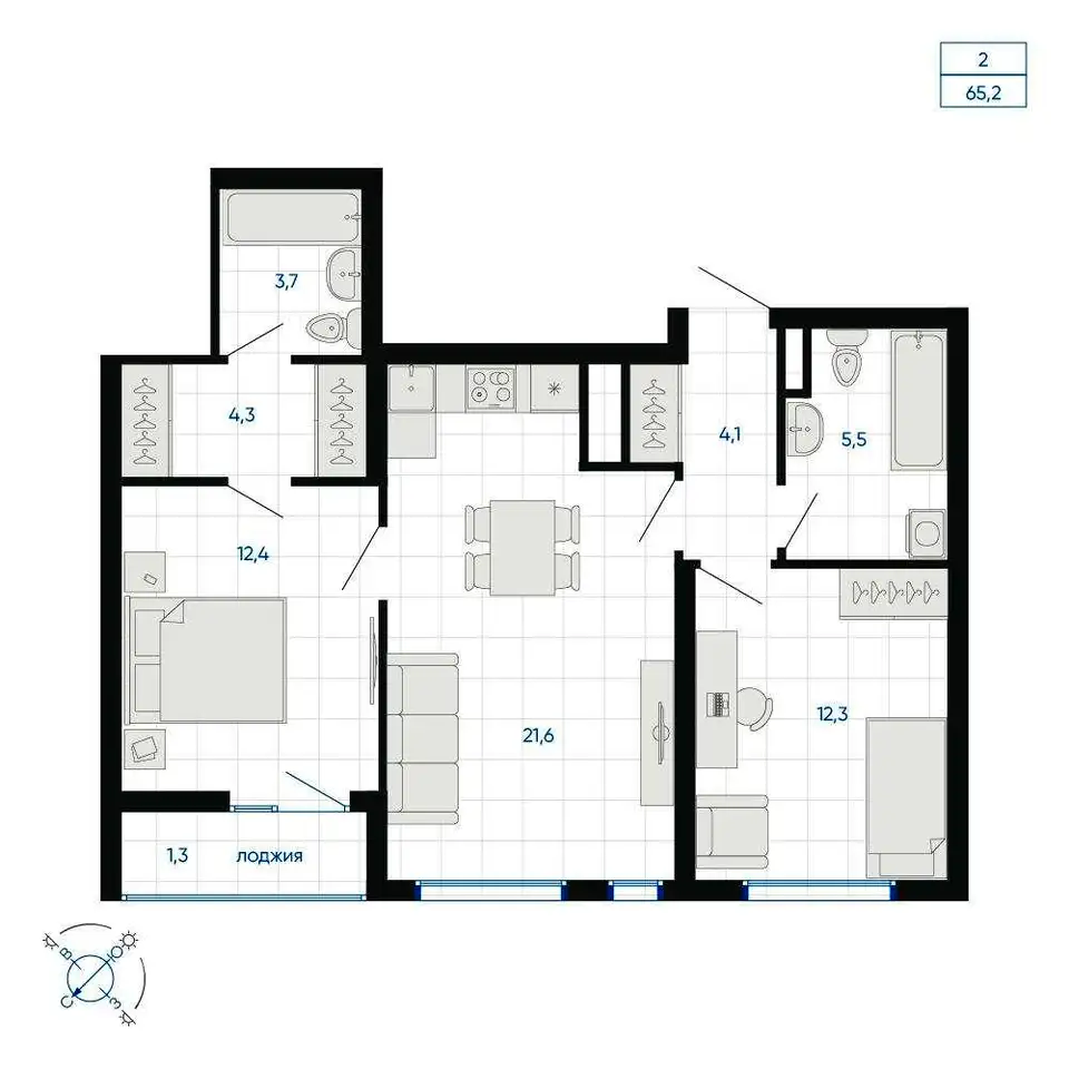 Продается 2-комн. квартира 65.2 м2 в новостройке, фотография 1