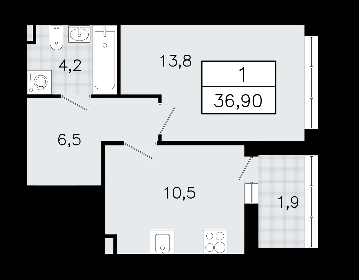 1-но комнатная квартира, 36,90 м², 8 эт., ЖК А101 Всеволожск, фотография 1