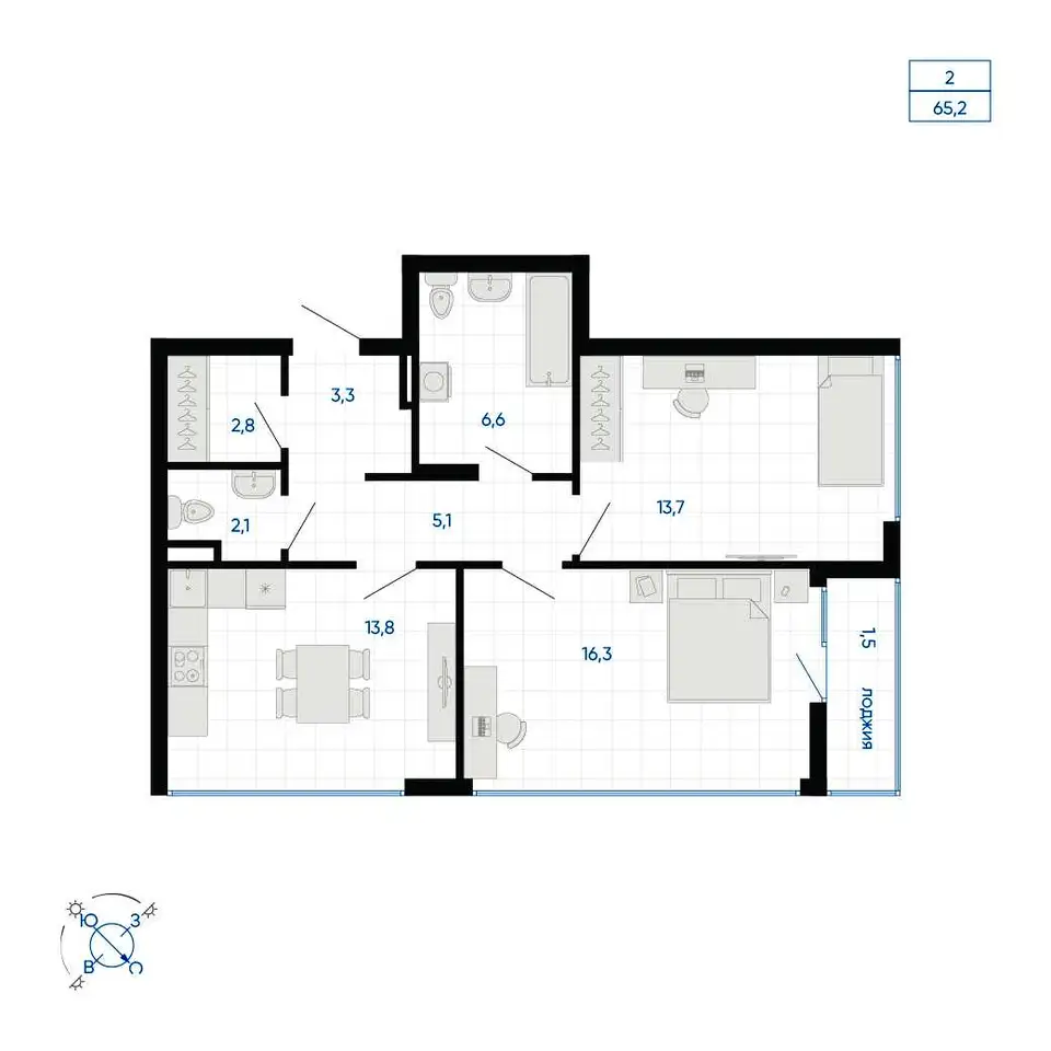 Продается 2-комн. квартира 65.2 м2 в новостройке, фотография 1