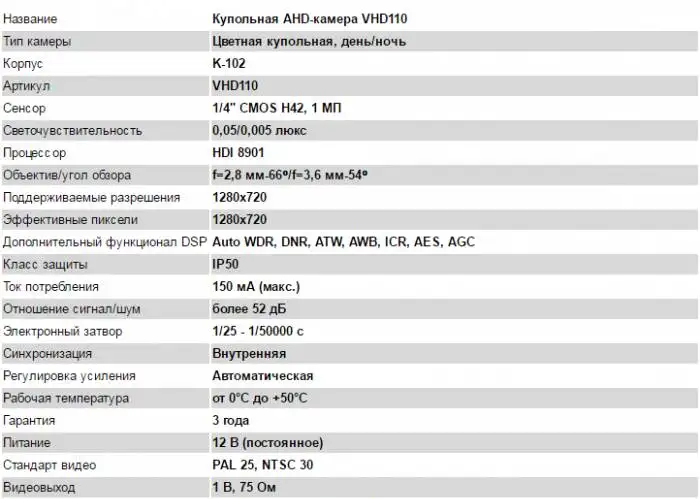 Купольная AHD-камера VHD110, фотография 1