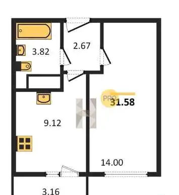 Продается 1-но комнатная квартира, рябинина 18 корпус 2, 31,50 м², 4 эт., рябинина 18 корпус 2, фотография 1