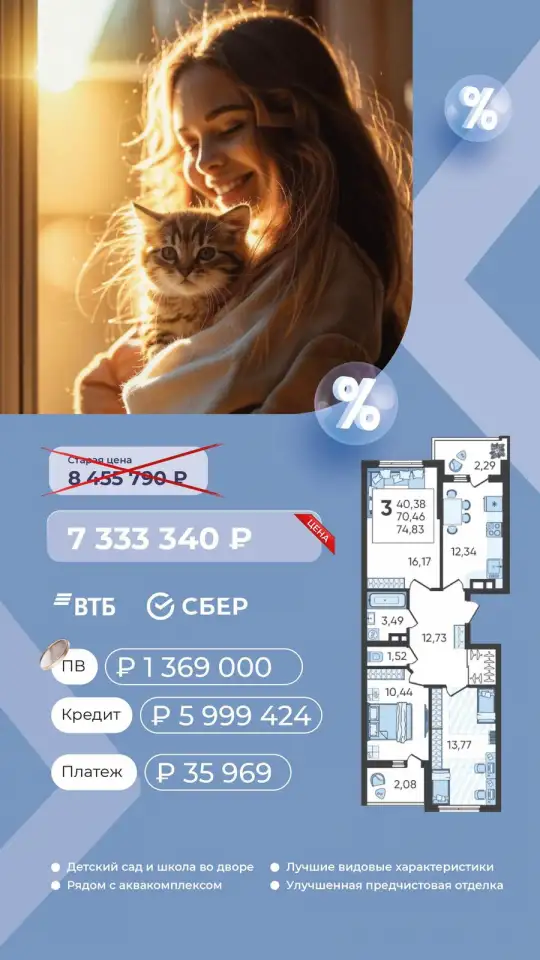 Недвижимость в Краснодаре, Краснодар, 65,00 м², Краснодар, фотография 3