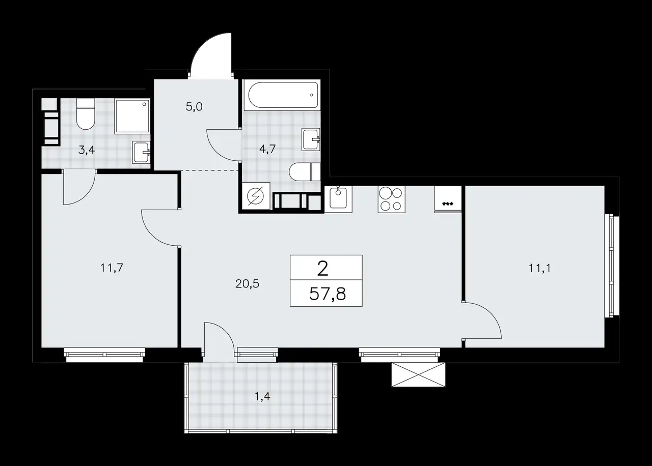 2-х комнатная квартира, 57,80 м², 8 эт., ЖК А101 Лаголово, фотография 1