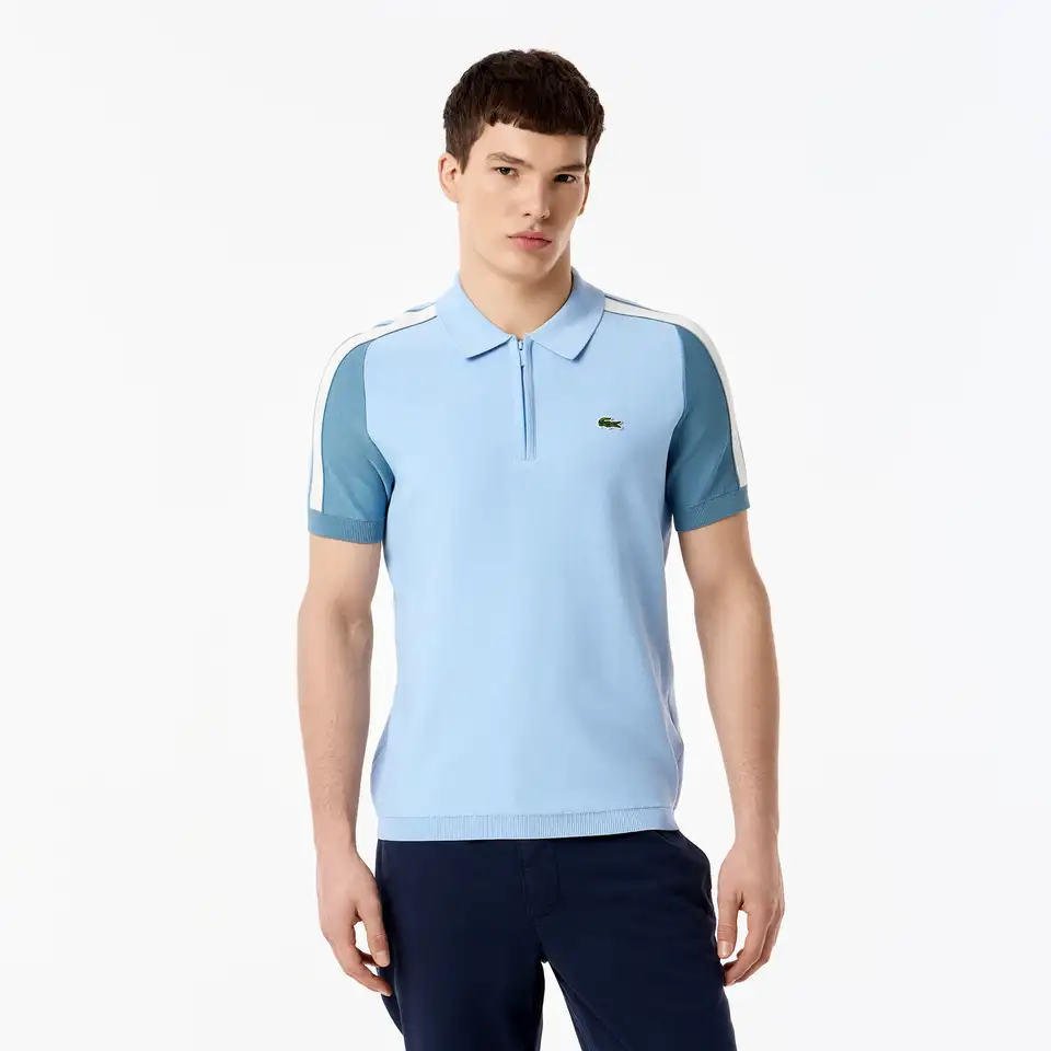Мужское трикотажное поло lacoste из вискозы на молнии, фотография 1